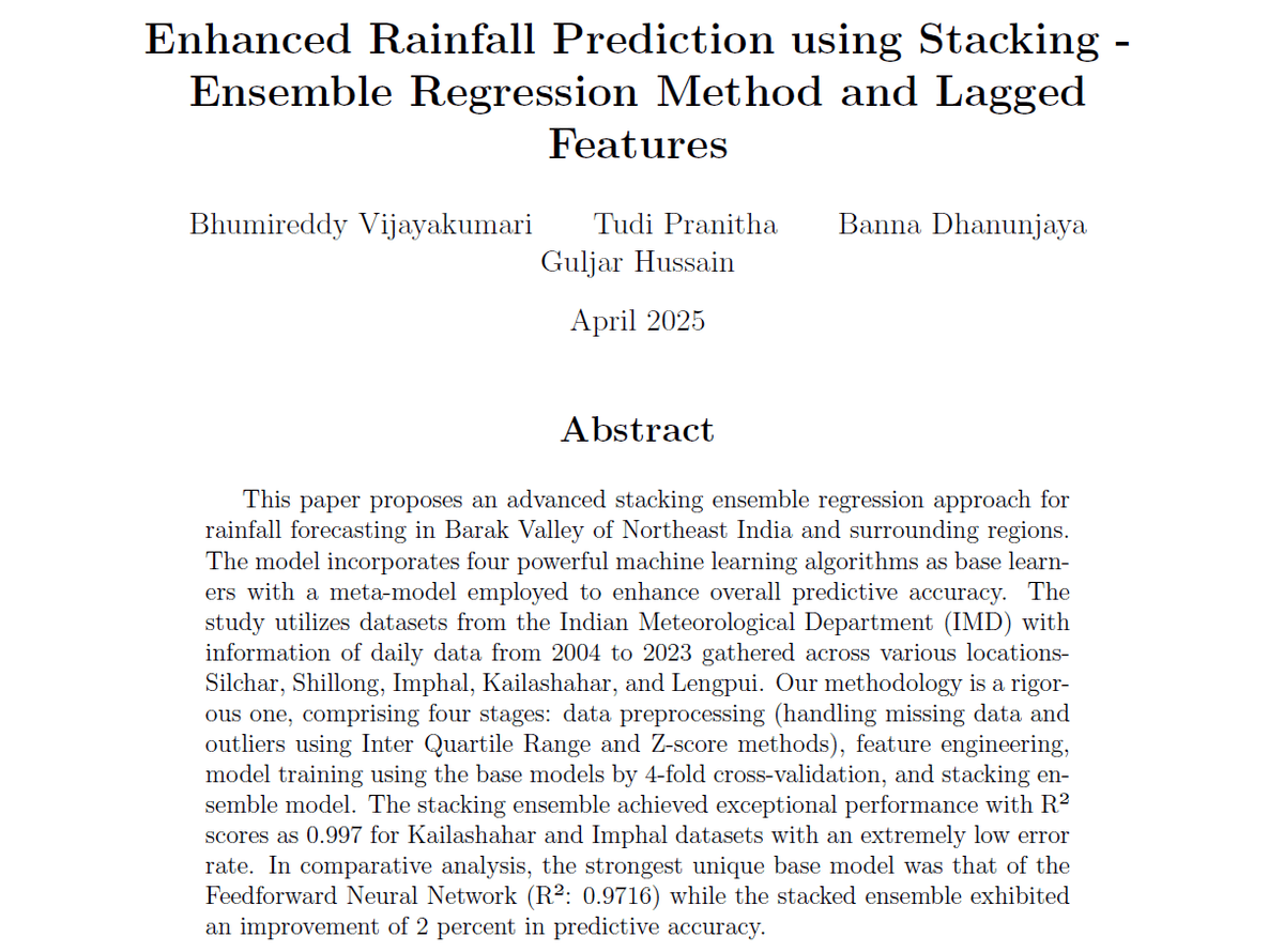 Enhanced Rainfall Prediction using Stacking Ensemble Regression